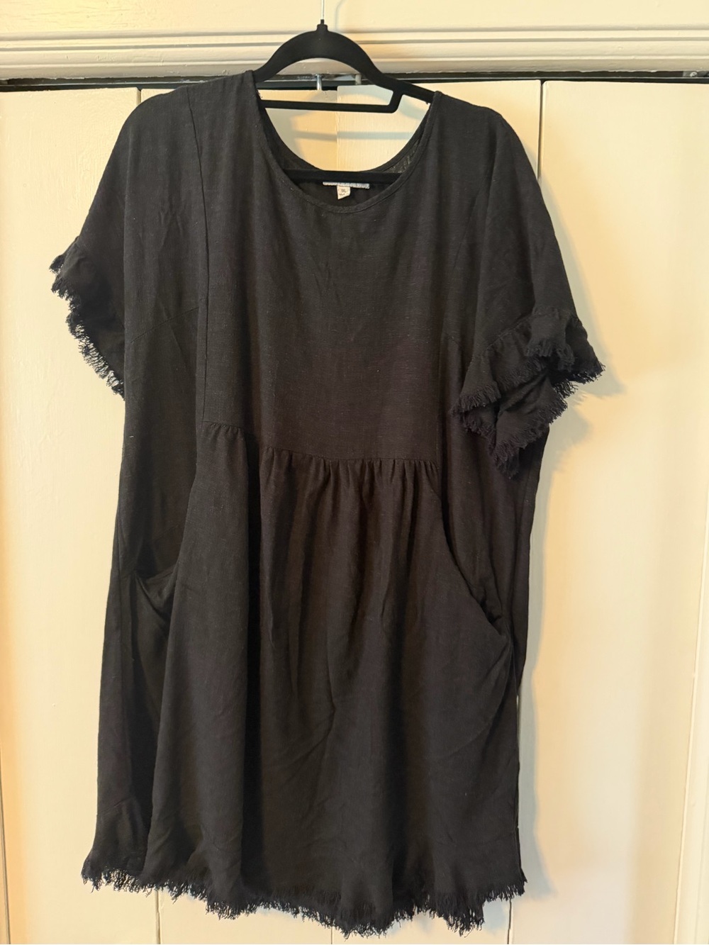 Umgee Black Frayed Sleeve Mini Dress